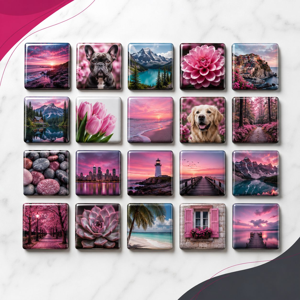 Set of 20 Magnetic Photo Tiles
